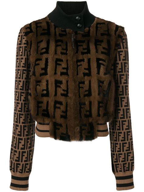 Fendi Ff Logo Fur Bomber Jacket in Brown 